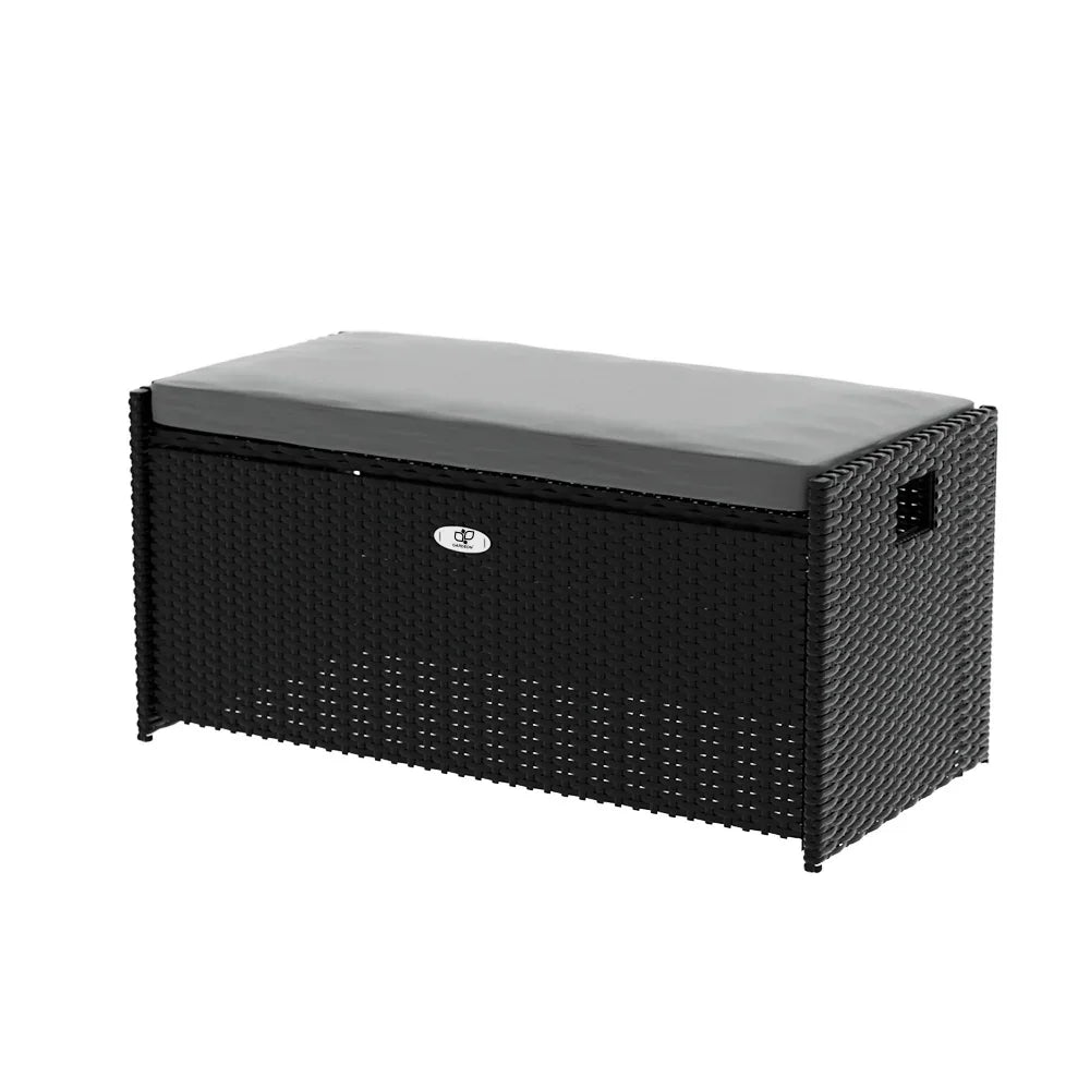 Gardeon Outdoor Storage Bench Box Wicker Garden Sheds Tools Cushion Patio Furniture Black - Flea Market